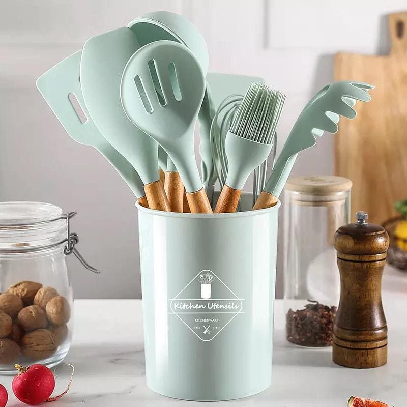 12 Pcs Silicone Utensils With Holder, Heat Resistant Kitchen Cookware 12 Pcs Silicone Utensils With Holder, Heat Resistant Kitchen Cookware